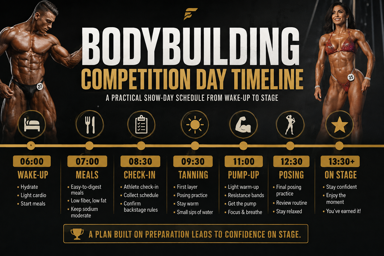 Bodybuilding Competition Day Timeline: A Practical Show-Day Schedule From Wake-Up to Stage