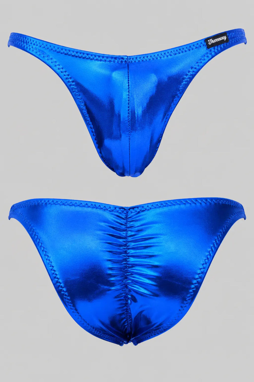 Thefreeway DN108 Competition Bodybuilding Briefs Pro in royal blue laminated Lycra, standalone front product view