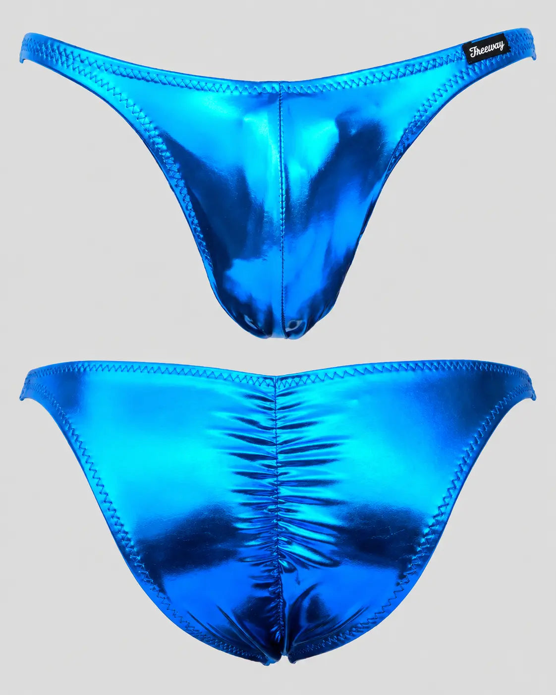 Thefreeway DN108 Competition Bodybuilding Briefs Pro in turquoise laminated Lycra, front product view