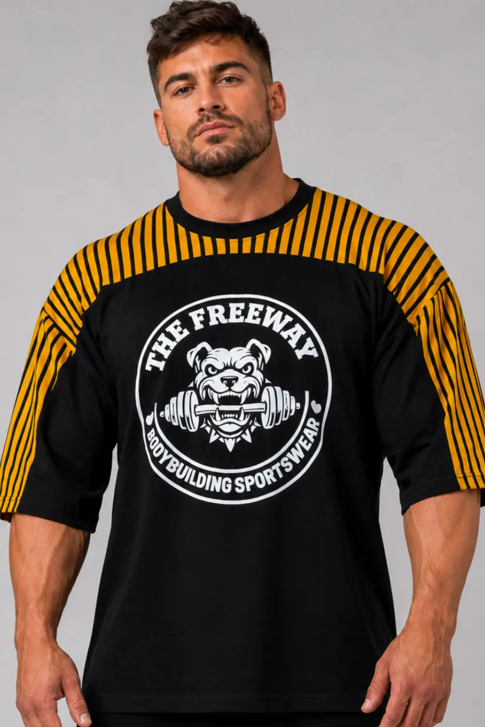 Training Rag Top Mustard/Black Stripes Honeycomb Art.2275 by Thefreeway Sportswear, front product view