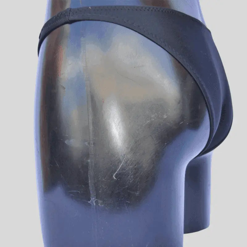 Thefreeway DN107 Competition Bodybuilding Briefs in black solid Lycra, side product view showing the competition cut