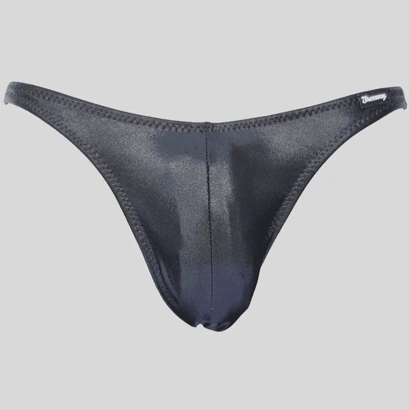 Thefreeway DN108 Competition Bodybuilding Briefs Pro in black laminated Lycra, standalone front product view