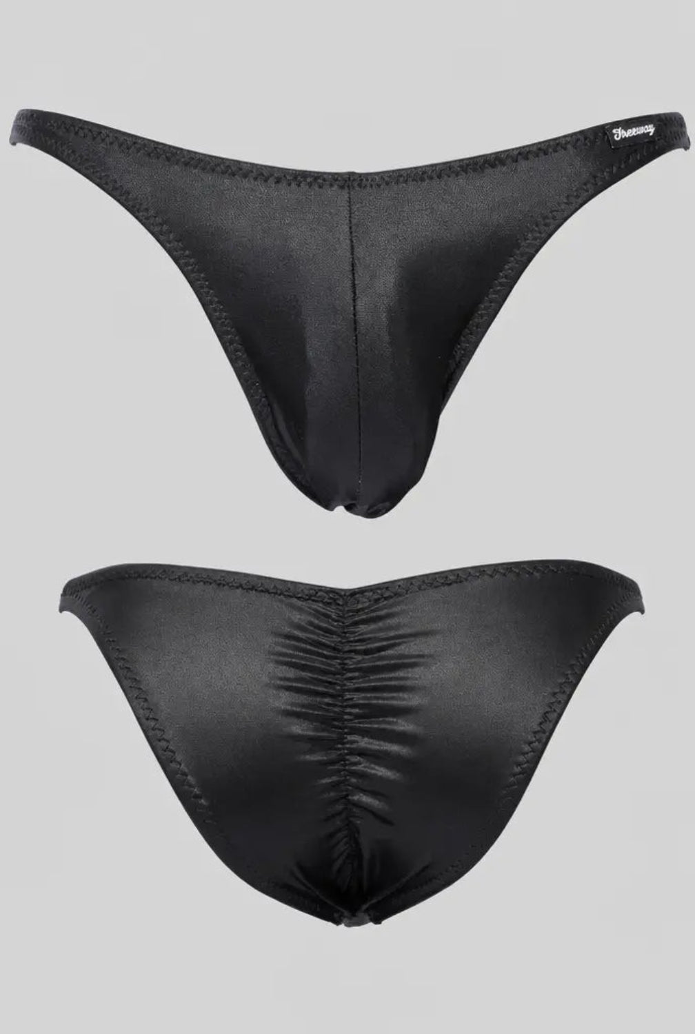 Thefreeway DN108 Competition Bodybuilding Briefs Pro in black laminated Lycra, standalone front product view