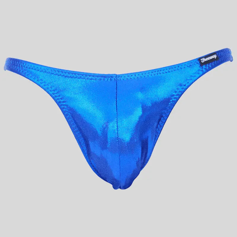Thefreeway DN108 Competition Bodybuilding Briefs Pro in royal blue laminated Lycra, standalone front product view
