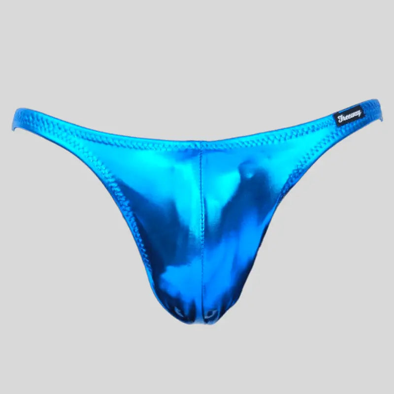 Thefreeway DN108 Competition Bodybuilding Briefs Pro in turquoise laminated Lycra, standalone front product view