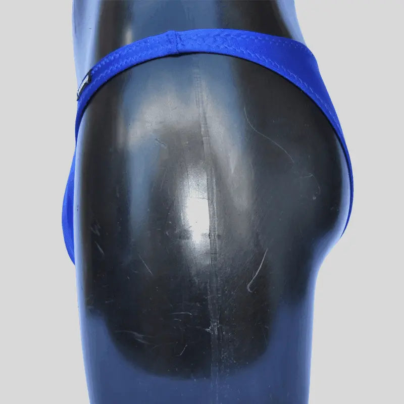 Thefreeway DN107 Competition Bodybuilding Briefs in royal blue solid Lycra, side product view showing the competition cut