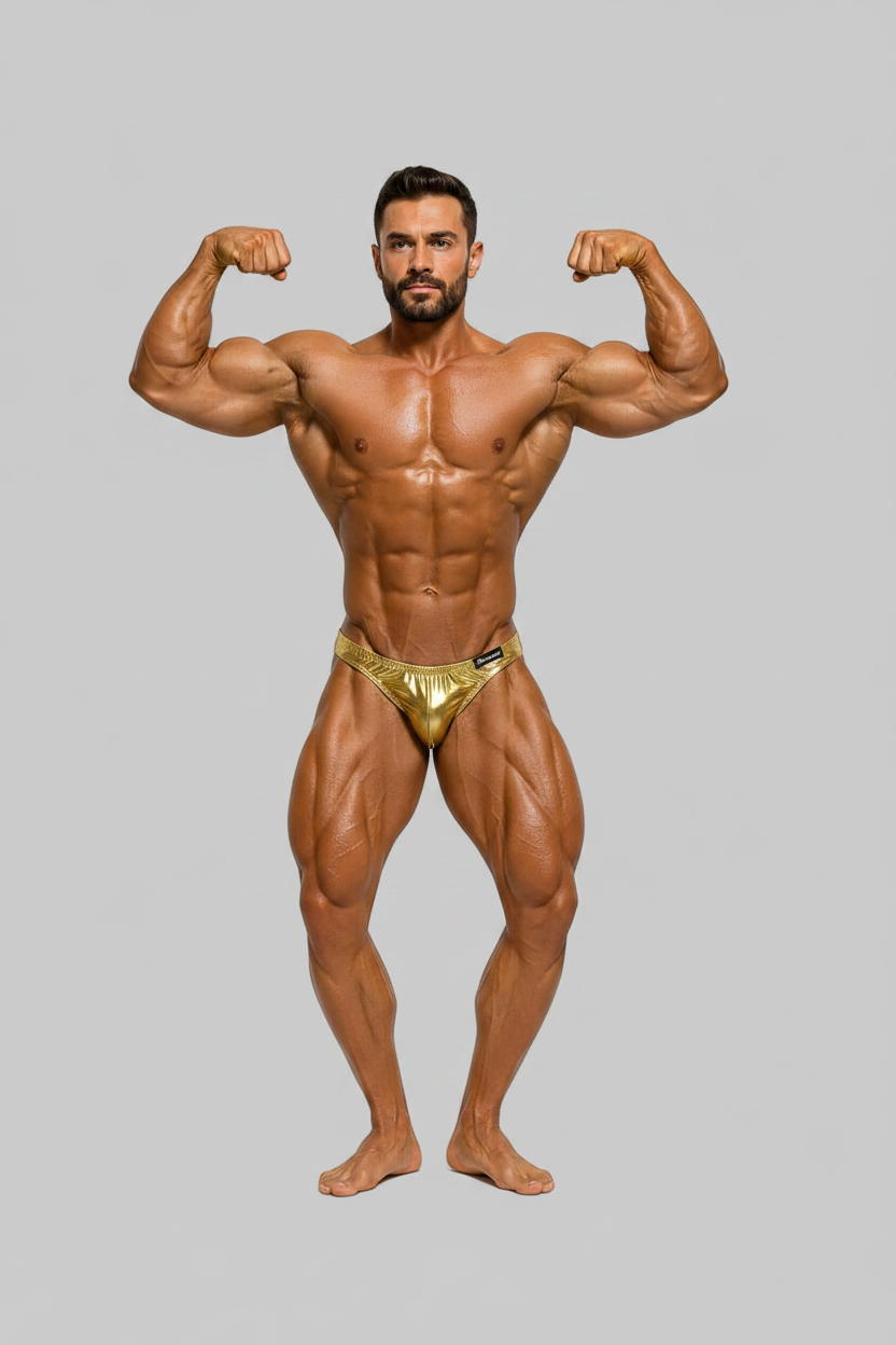Slip de posing de compétition de bodybuilding doré laminé Art.DN109