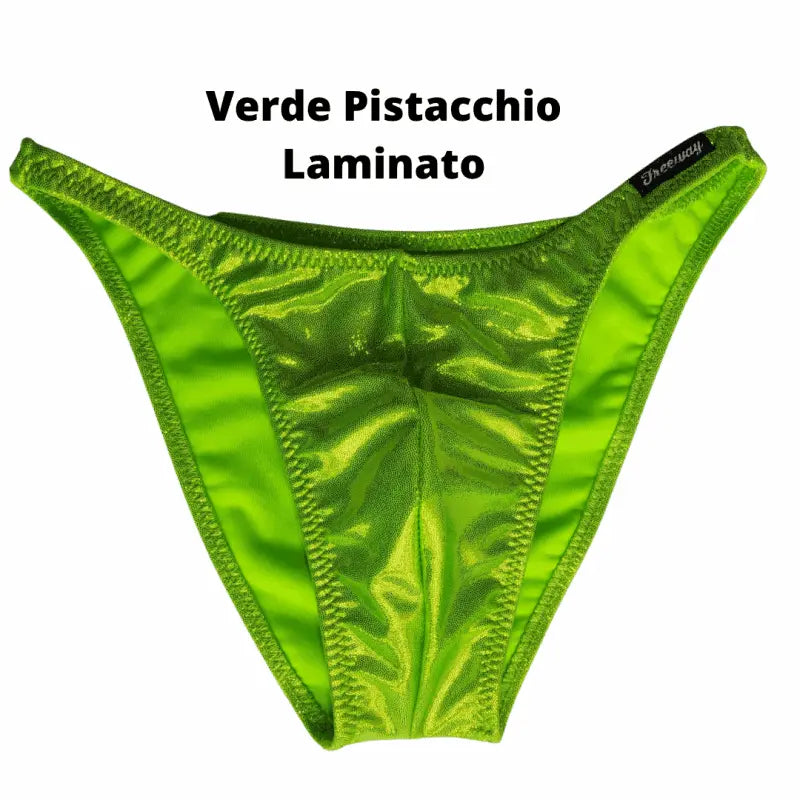 Thefreeway DN109 pistachio green laminated competition bodybuilding posing trunks, standalone front product view