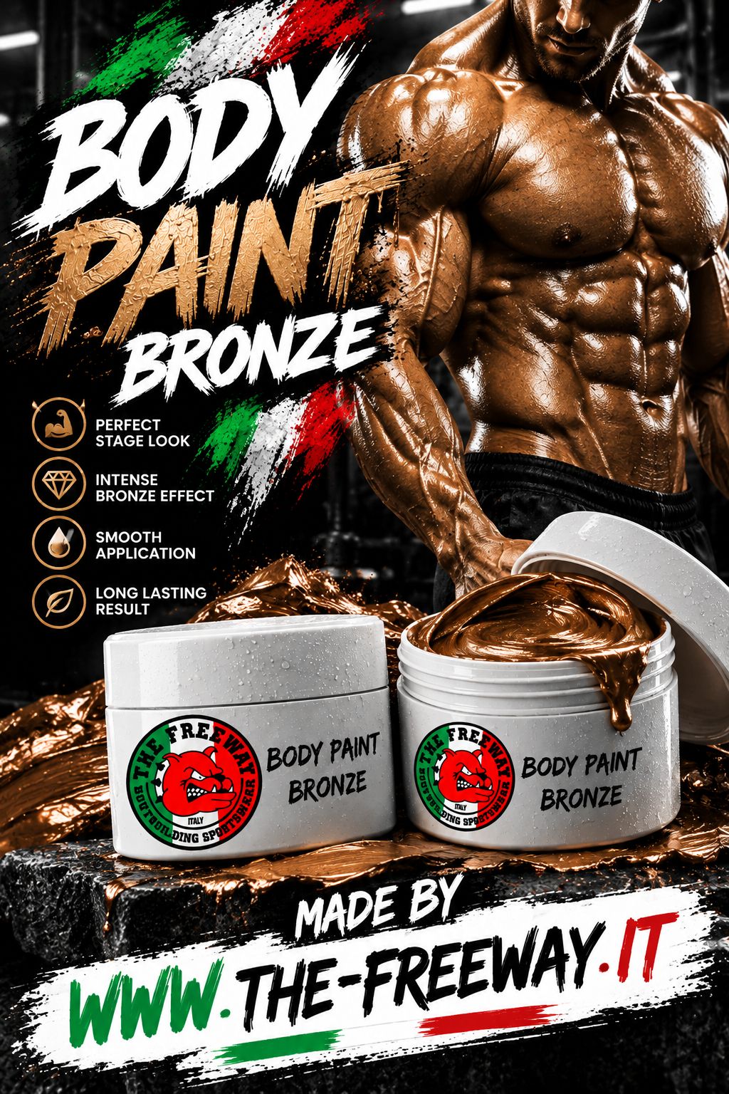 Mallo Thefreeway Body Paint Bronze for bodybuilding competition stage tanning, 100% Made in Italy