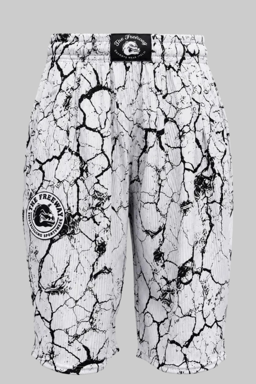 Unisex marbled white bodybuilding shorts Art.10080 by Thefreeway Sportswear, front product view