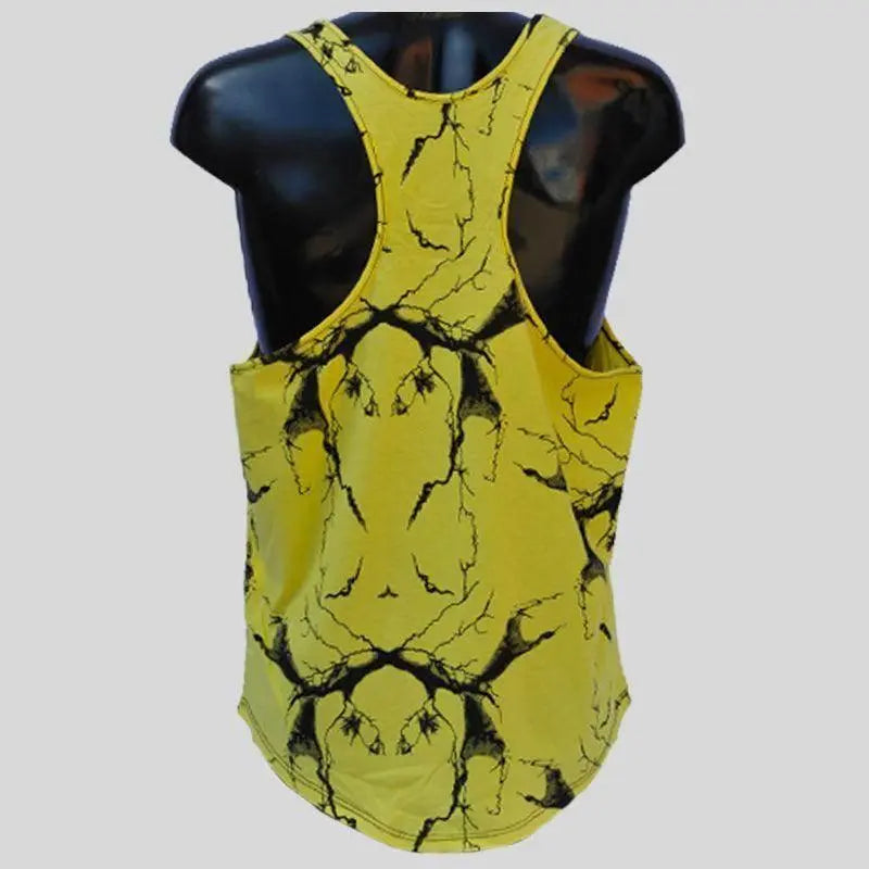 Men's yellow marbled bodybuilding stringer tank top Thefreeway Sportswear art. 2221, back product view