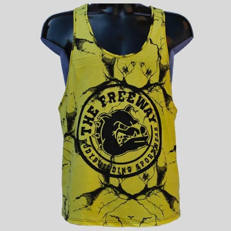 Men's yellow marbled bodybuilding stringer tank top Thefreeway Sportswear art. 2221, front product view