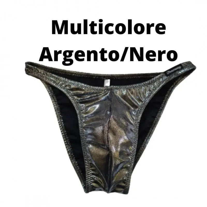 Wettkampf Bodybuilding-Slip Mehrfarbig Silber/Schwarz – Art. Dn109 - S / Silber/Schwarz - Kostüm-Wettbewerb
