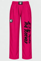 Thefreeway unisex fuchsia training pants with wide-leg fit, front logo and large leg print, Art. 7870