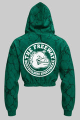 Thefreeway women's green marble cropped hoodie with large back logo, back view, Art. 7870