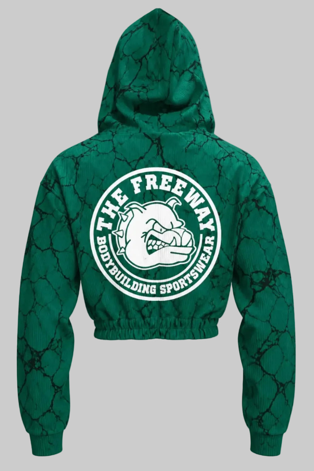 Thefreeway women's green marble cropped hoodie with large back logo, back view, Art. 7870