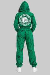 Thefreeway women's green marble training suit with cropped hooded jacket and matching pants, back view, Art. 7870
