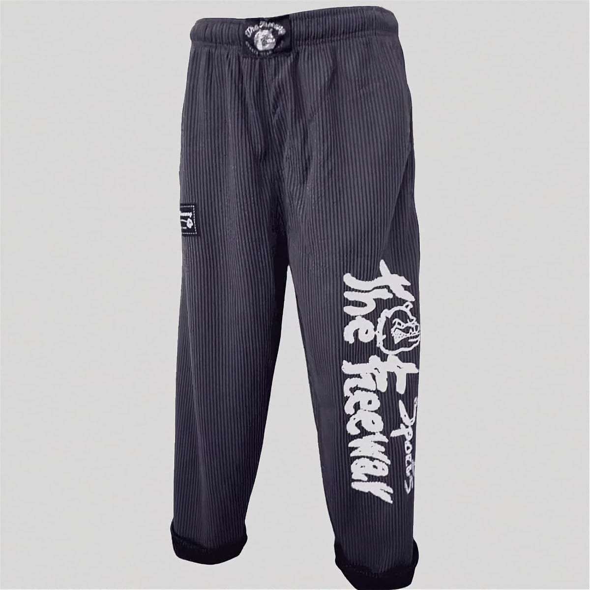 Thefreeway Art.254 unisex bodybuilding training pants in grey and black stripes, standalone front product view