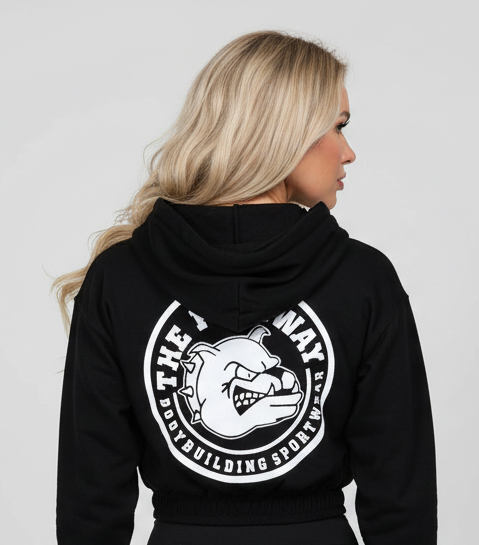 Thefreeway Art.6586 women's hooded jacket in black worn by a female model, back view showing the large rear logo