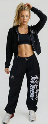 Thefreeway Art.6586 women's hooded jacket in black worn by a female model, full-body front view