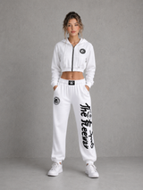Thefreeway Art.6586 women's hooded jacket in white worn by a female model, full-body front studio view