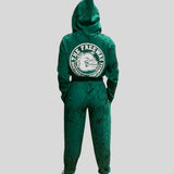 Thefreeway Art.7870 women's training suit in marbled green worn by a female model, full-body back view