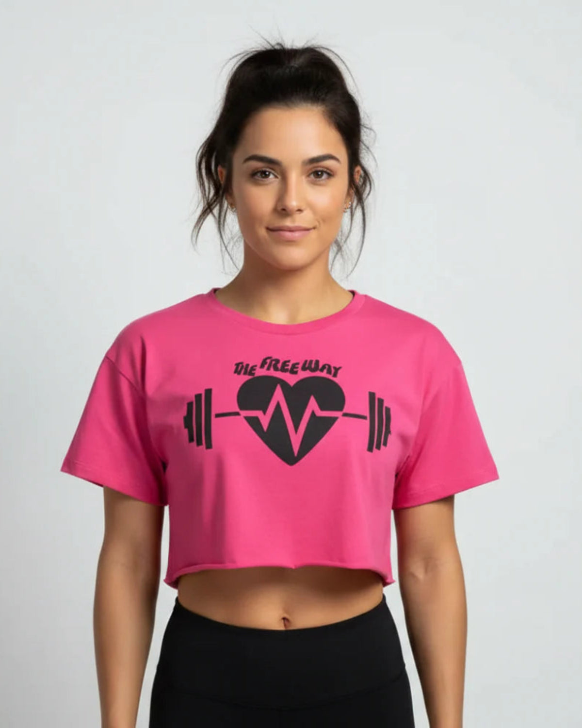 Thefreeway Art.6080 women's workout rag top in fuchsia worn by a female fitness model, front studio view
